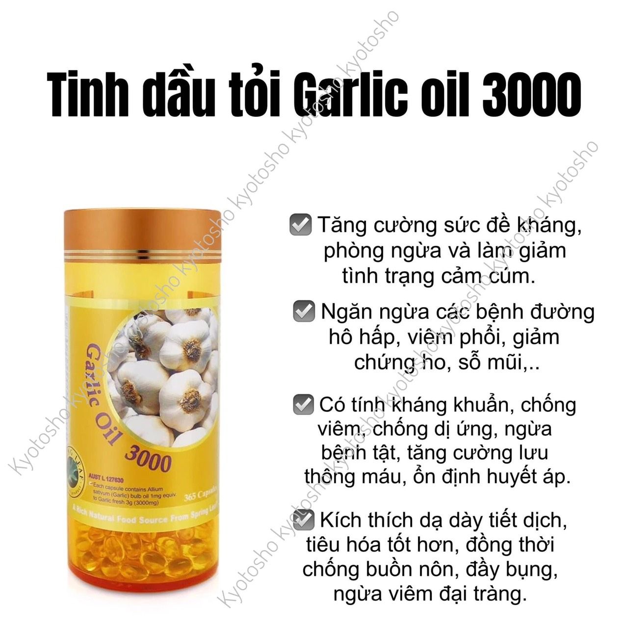 Tinh dầu tỏi Garlic Oil 3000mg Spring Leaf chai 365 viên của Úc