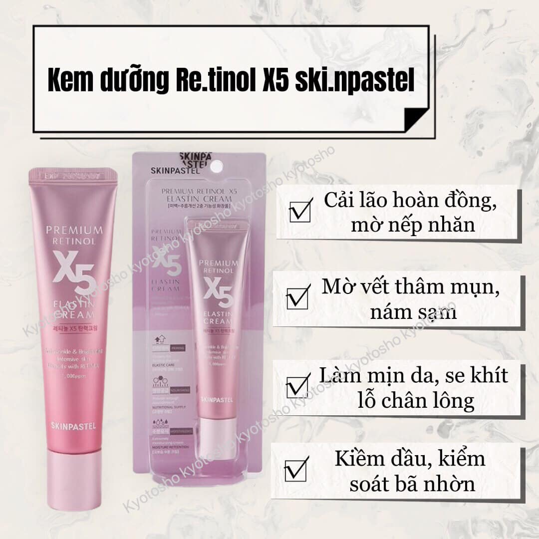 Kem dưỡng trẻ hoá da, chống lão hoá & ngăn ngừa mụn Retinol x5 Elastin Cream Skinpastel 30ml Hàn Quốc