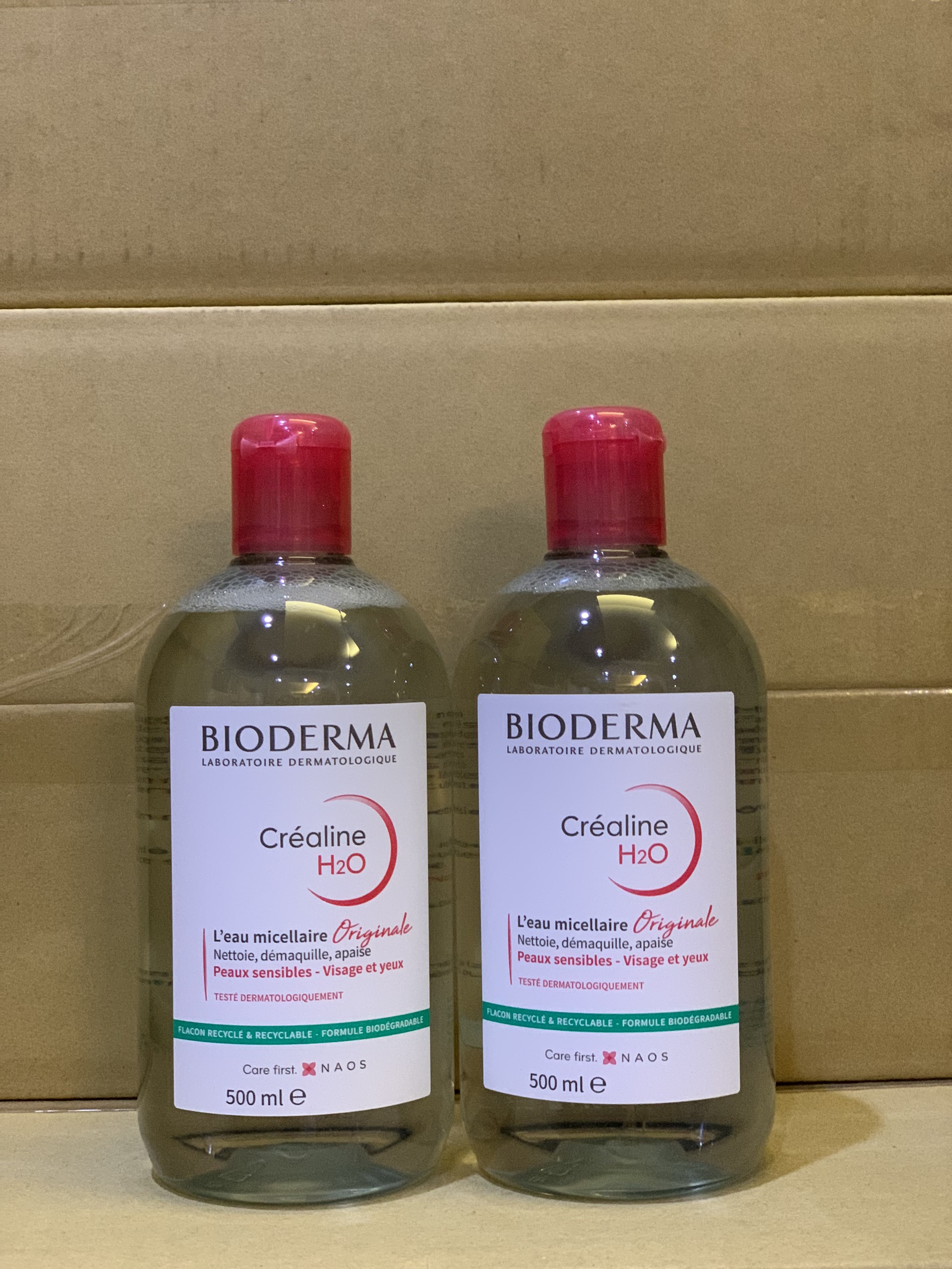 Tẩy trang Bioderma H2O cho da nhạy cảm 500ml màu hồng