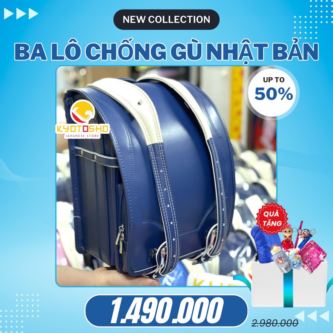 BALO Cặp chống gù lưng RANDOSERU Nhật Bản cho bé tiểu học, khoá tự động BS254720 xanh navy