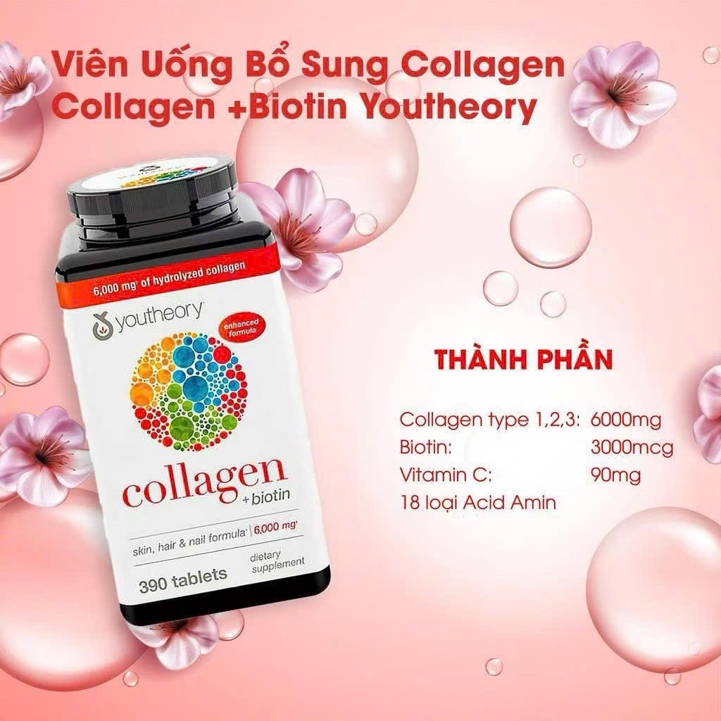 Viên Uống bổ sung Youtheory Collagen Biotin 390v