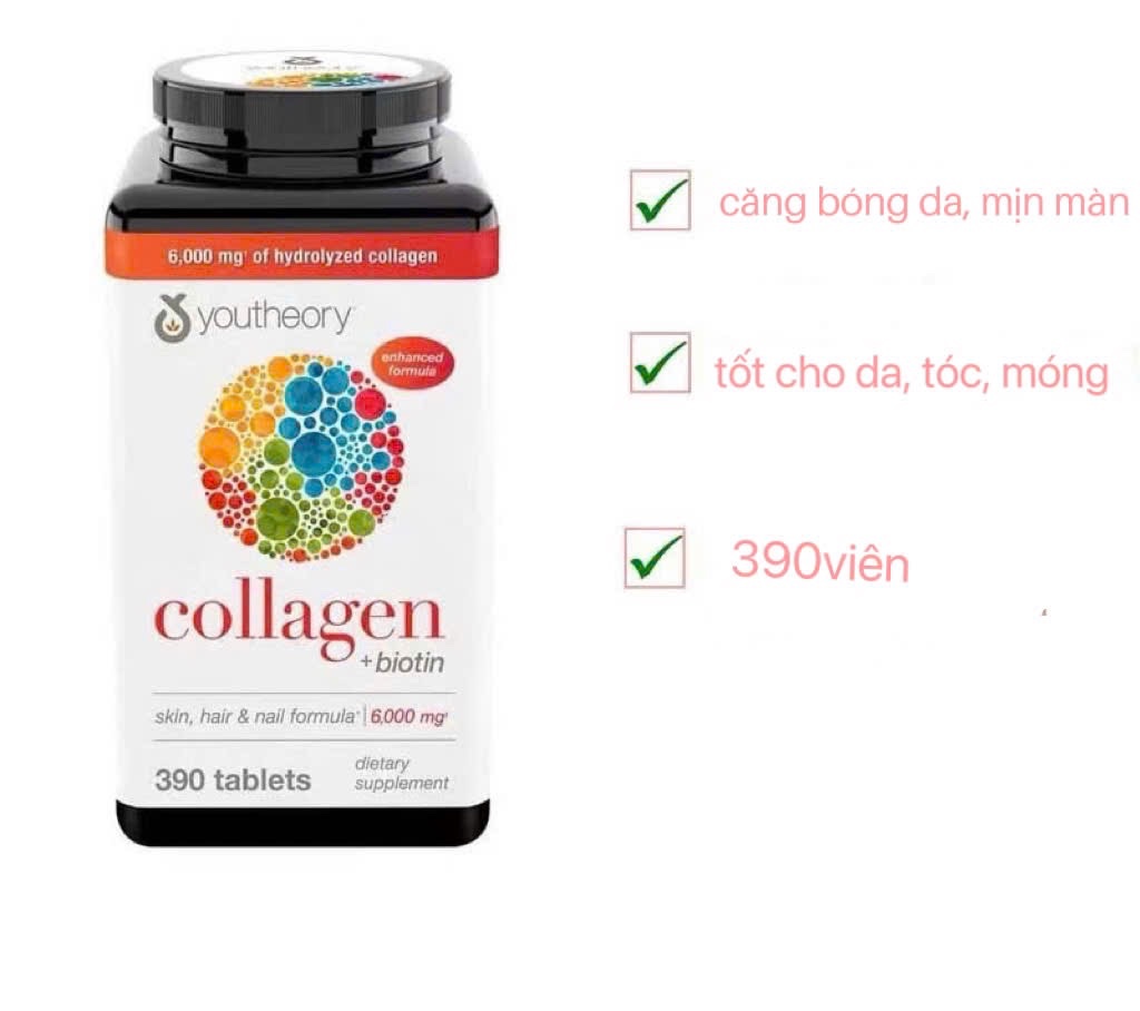 Viên Uống bổ sung Youtheory Collagen Biotin 390v