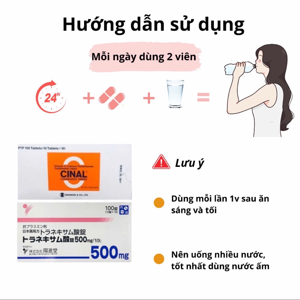 Viên uống trị nám trắng da Transamin 500mg hộp 100v