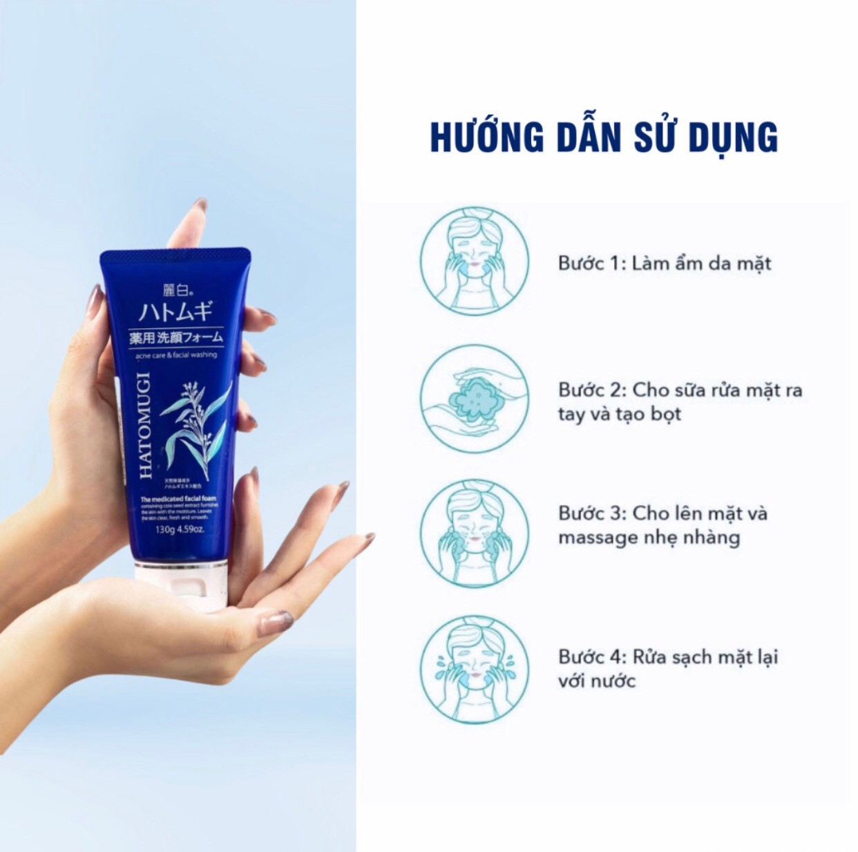 Sữa rửa mặt trắng da HATOMUGI medicated xanh 130g(T48)