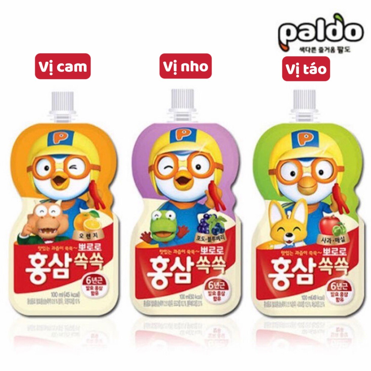 Nước Hồng Sâm Trẻ Em Paldo Pororo vị cam 100ml