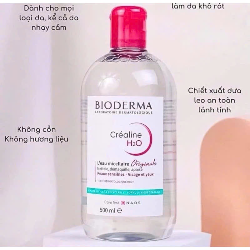 Tẩy trang Bioderma H2O cho da nhạy cảm 500ml màu hồng