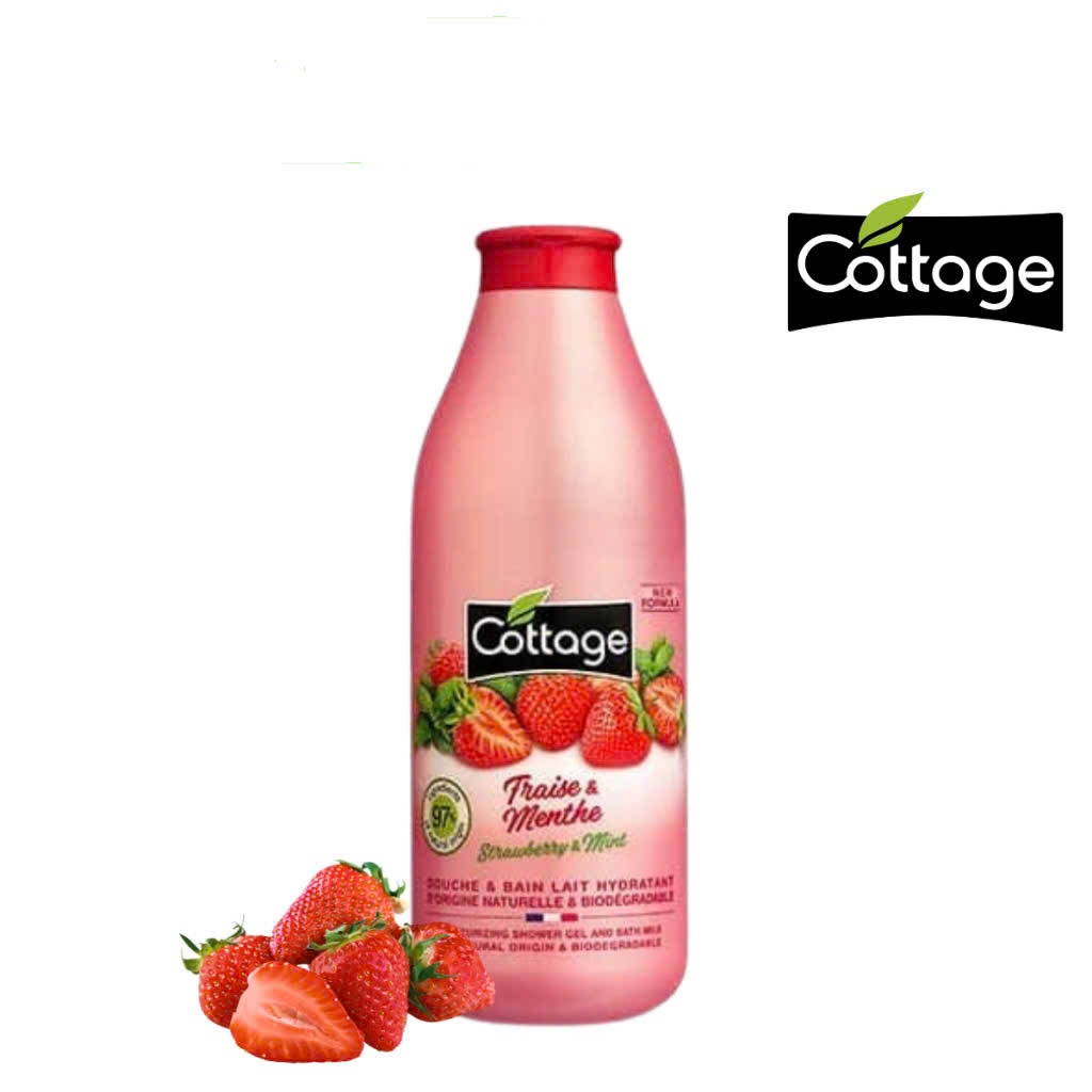 Sữa tắm tẩy tế bào chết Cottage dâu 750ml hồng