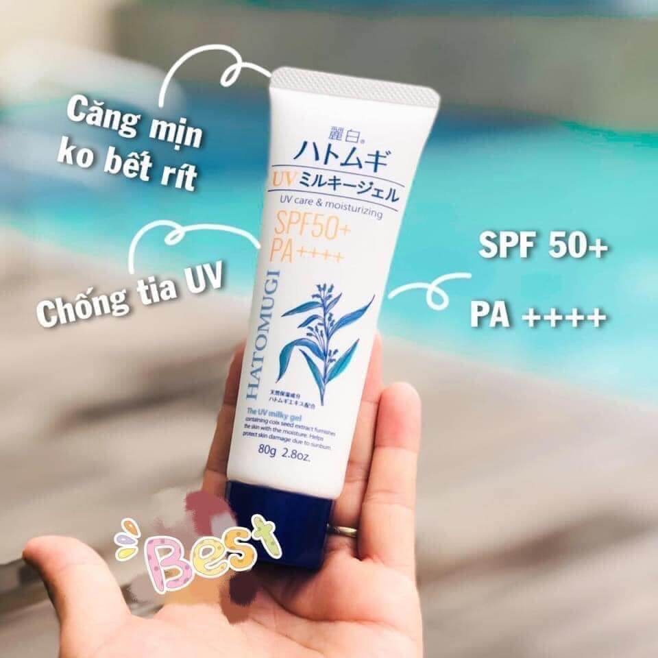 Kem chống nắng dưỡng da, chiết xuất ý dĩ Hatomugi UV Milky Gel SPF50++++ 80g