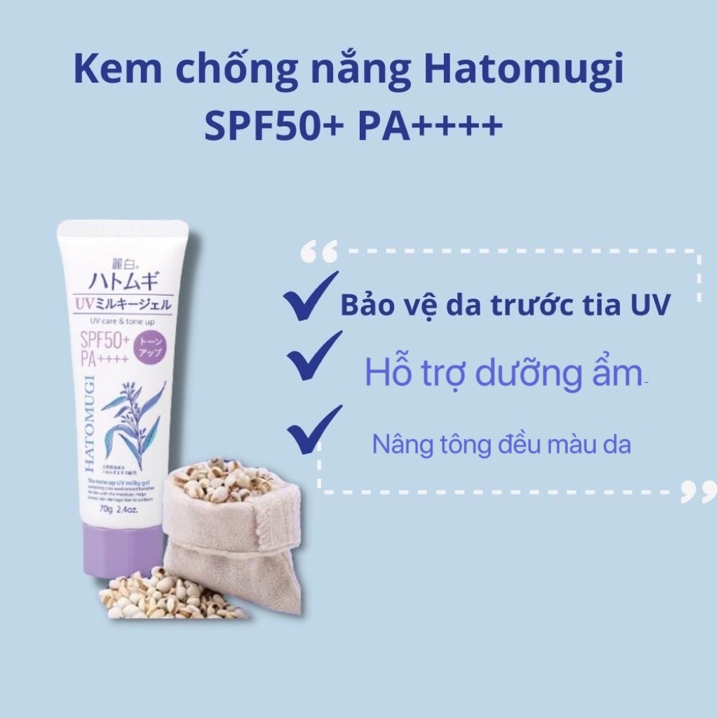 Kem chống nắng Hatomugi nâng tông, dưỡng ẩm da 70g