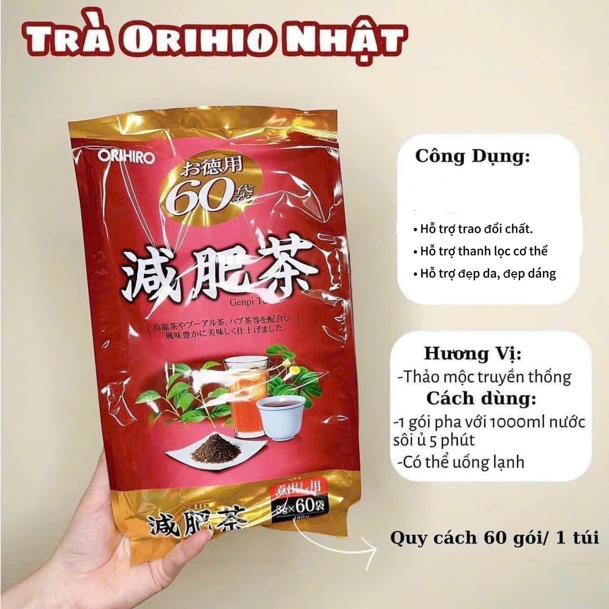 Trà giảm mỡ bụng Genpi Orihiro 60 gói(24g/thùng)