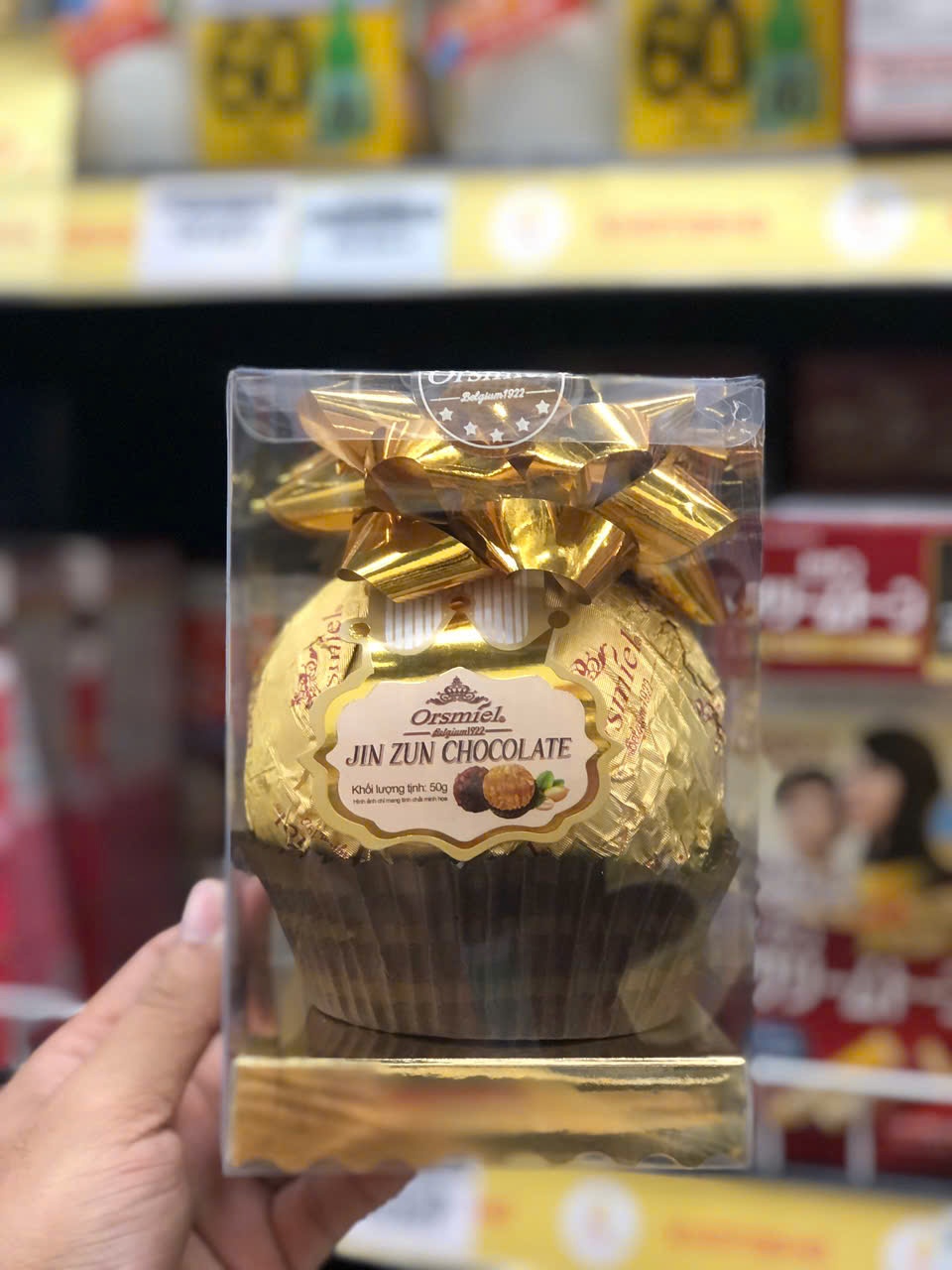 Kẹo socola quả cầu vàng nơ vàng Orsmiel JIN DUN chocolate 50g