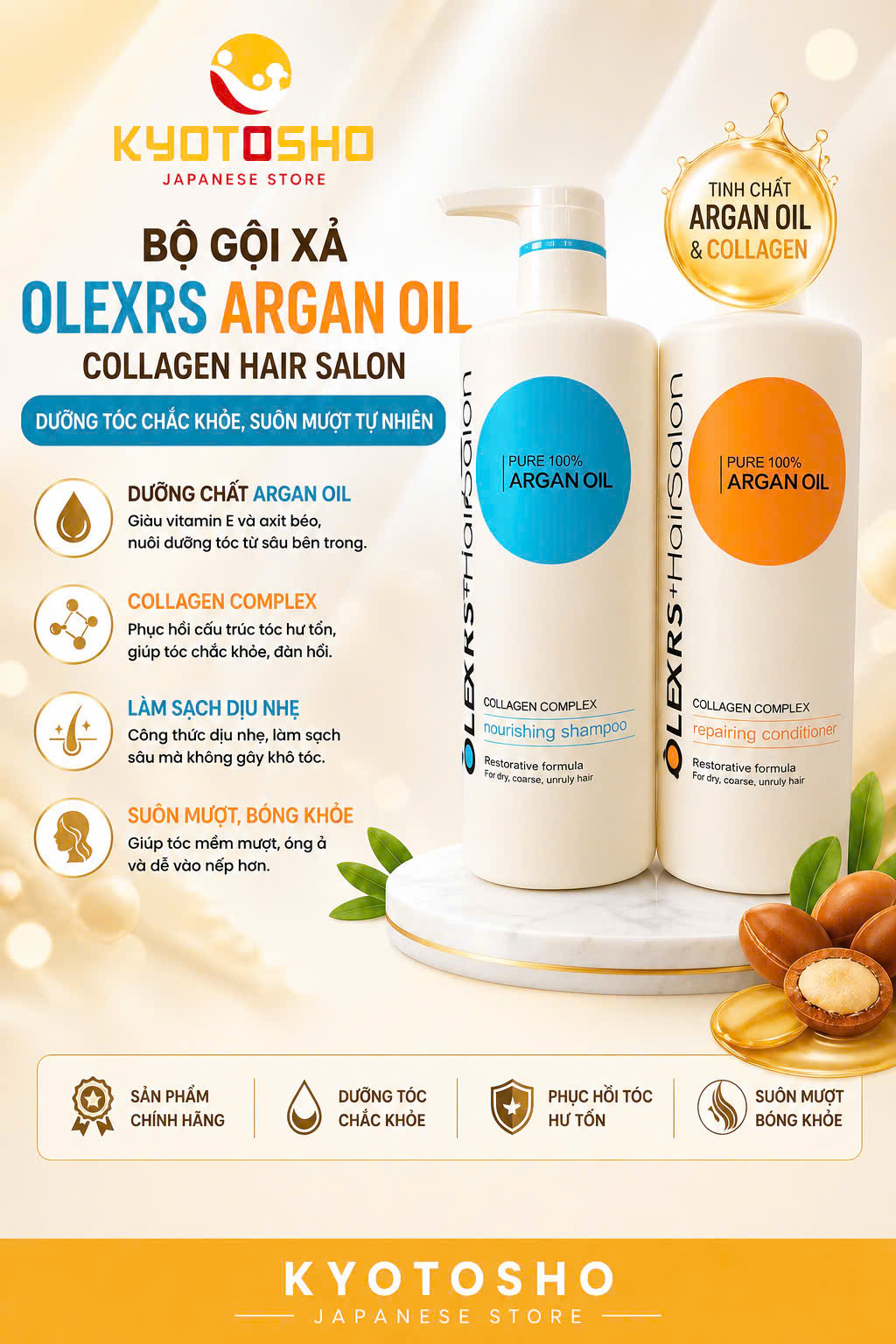 Bộ Gội Xả Olexrs Argan Oil Collagen Hair Salon 500ml