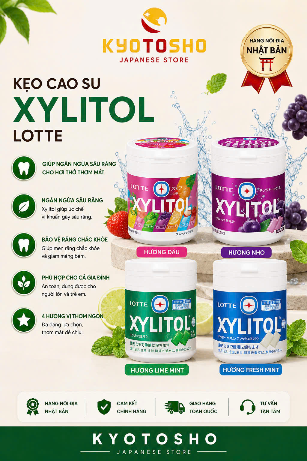 Kẹo cao su Lotte Xylitol Nhật Bản 133g hương bạc hà xanh dương