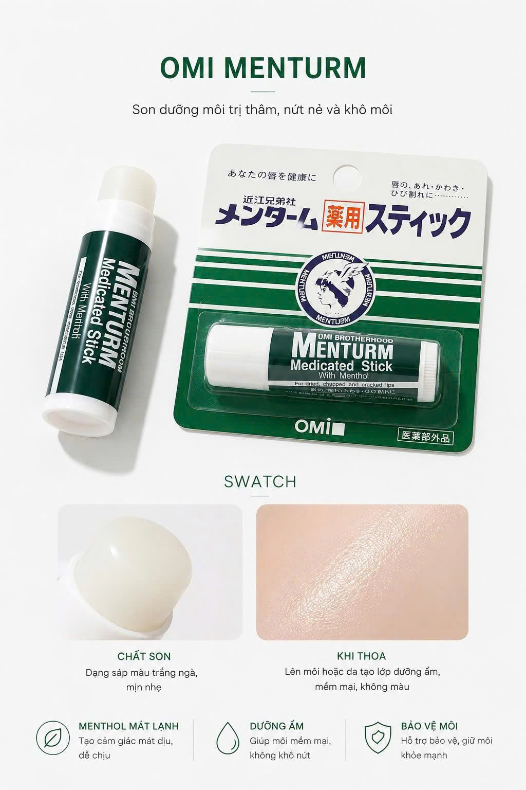 KM MUA 1 TẶNG 1 Son dưỡng môi Omi Menturm 4g