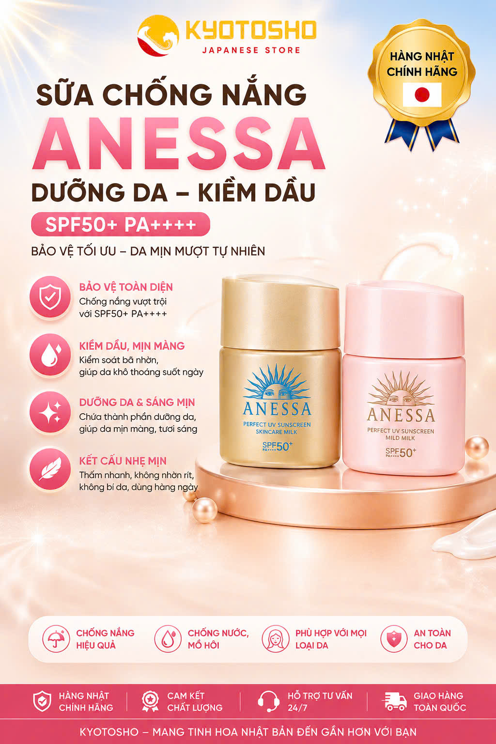 Sữa chống nắng Anessa dưỡng da kiềm dầu SPF50+ PA++++ 12ml (vàng)