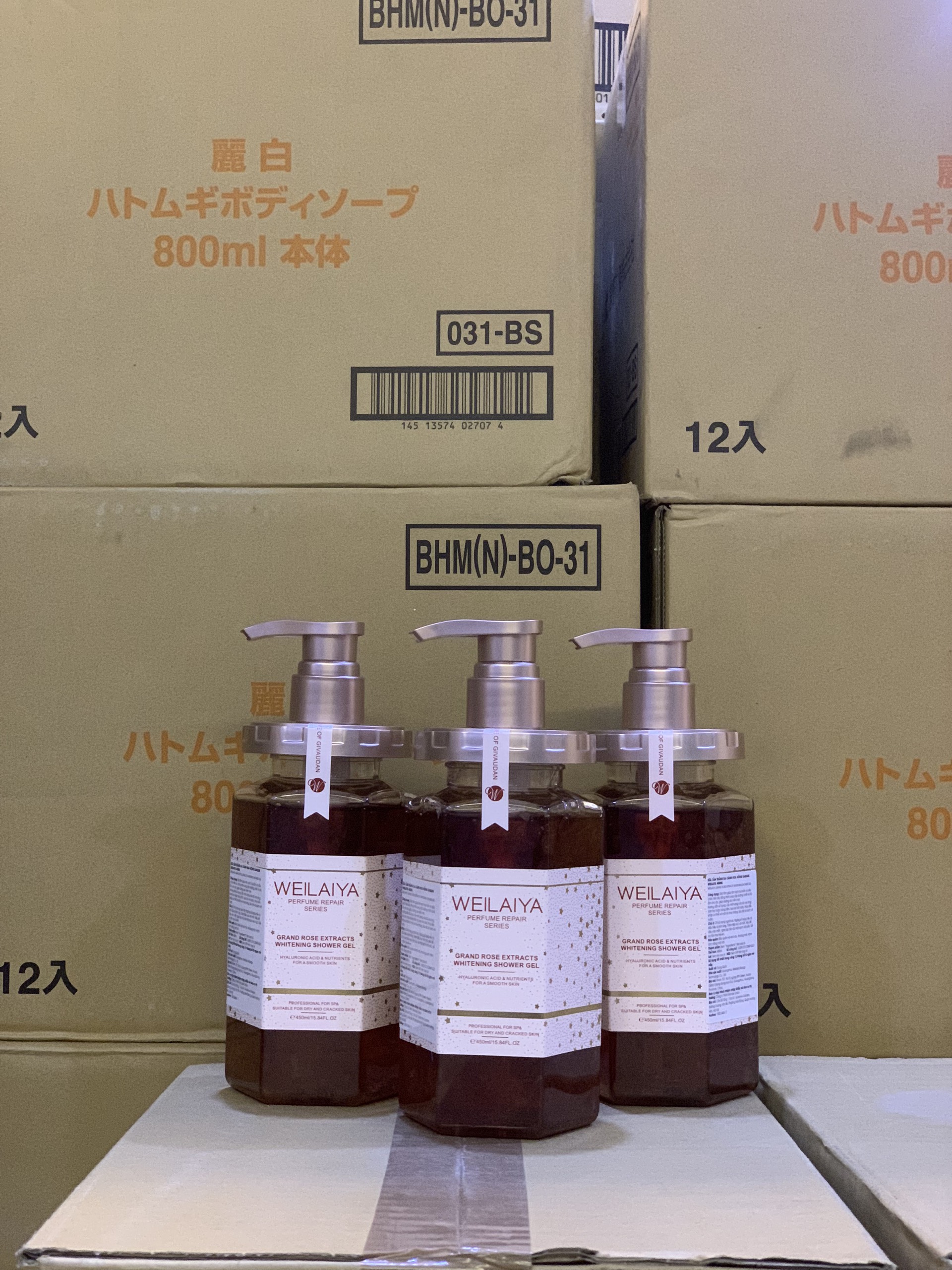 Sữa tắm trắng WEILAIYA túi mật hoa hồng 450ml MM
