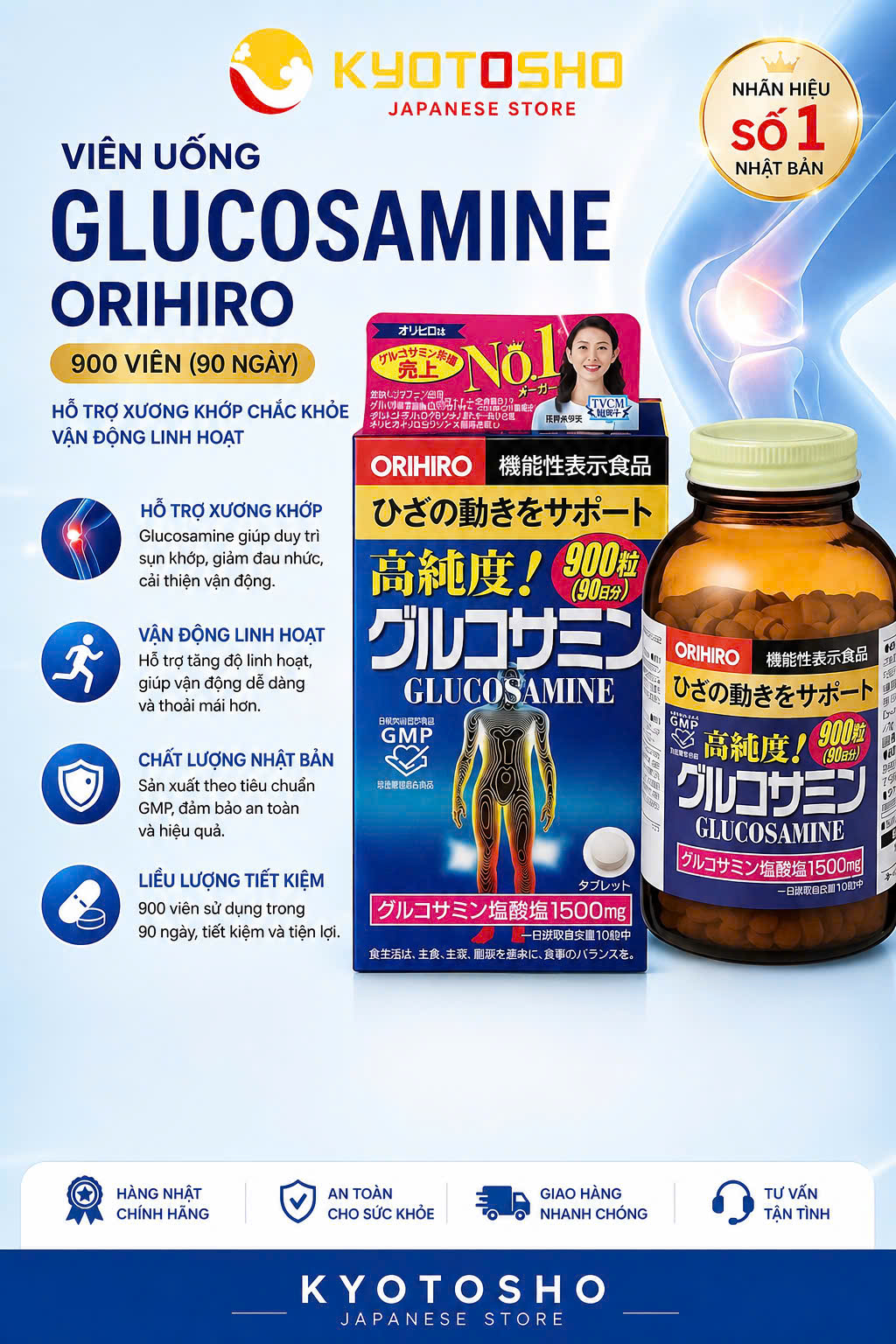 Viên Uống Glucosamine Orihiro 900 Viên (Bản Nâng Cấp)