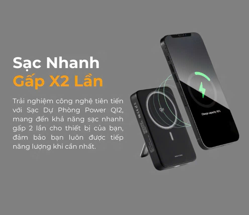 Sạc dự phòng không dây 10,000mAh - EXMAG Power Qi2 Powerbank