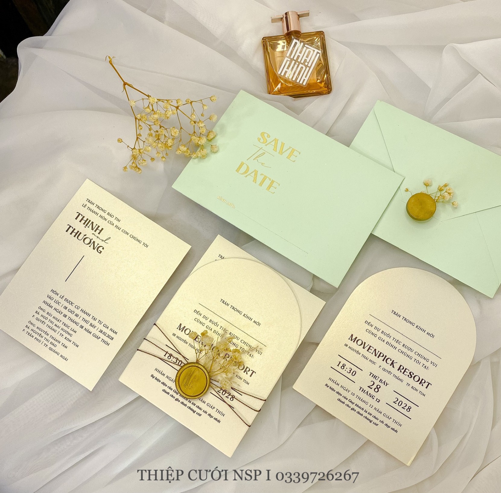 THIỆP CƯỚI XANH MINT _ ÉP KIM SAVE THE DATE