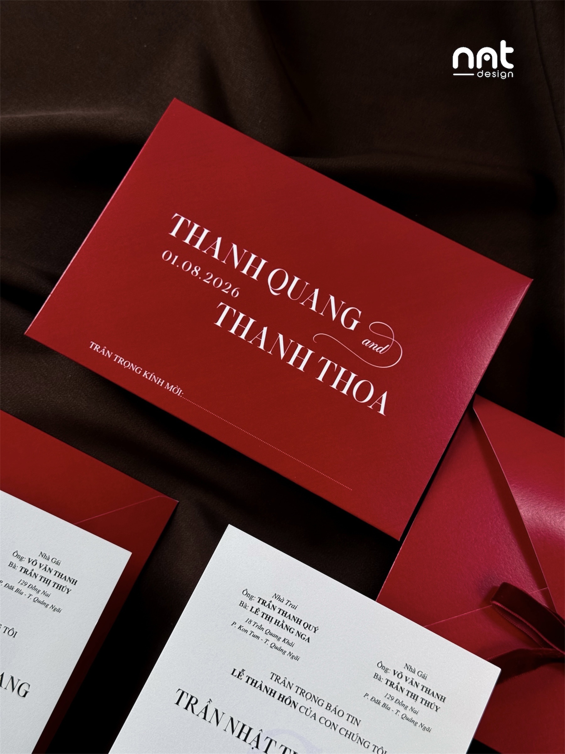 THIỆP CƯỚI TONE ĐỎ GIẤY ÁNH KIM