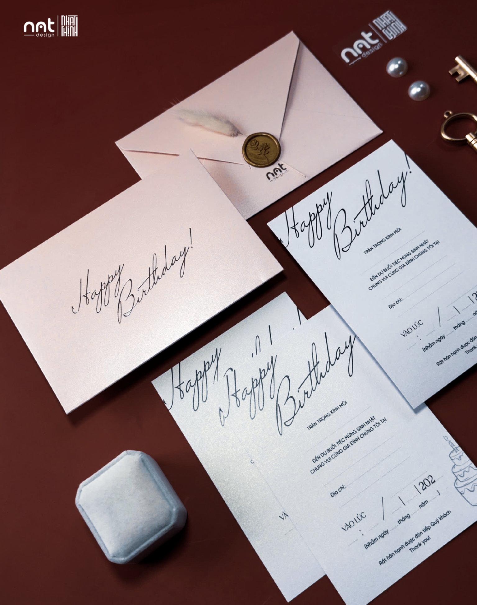 THIỆP SINH NHẬT ÉP KIM HAPPY BIRTHDAY HỒNG KEM