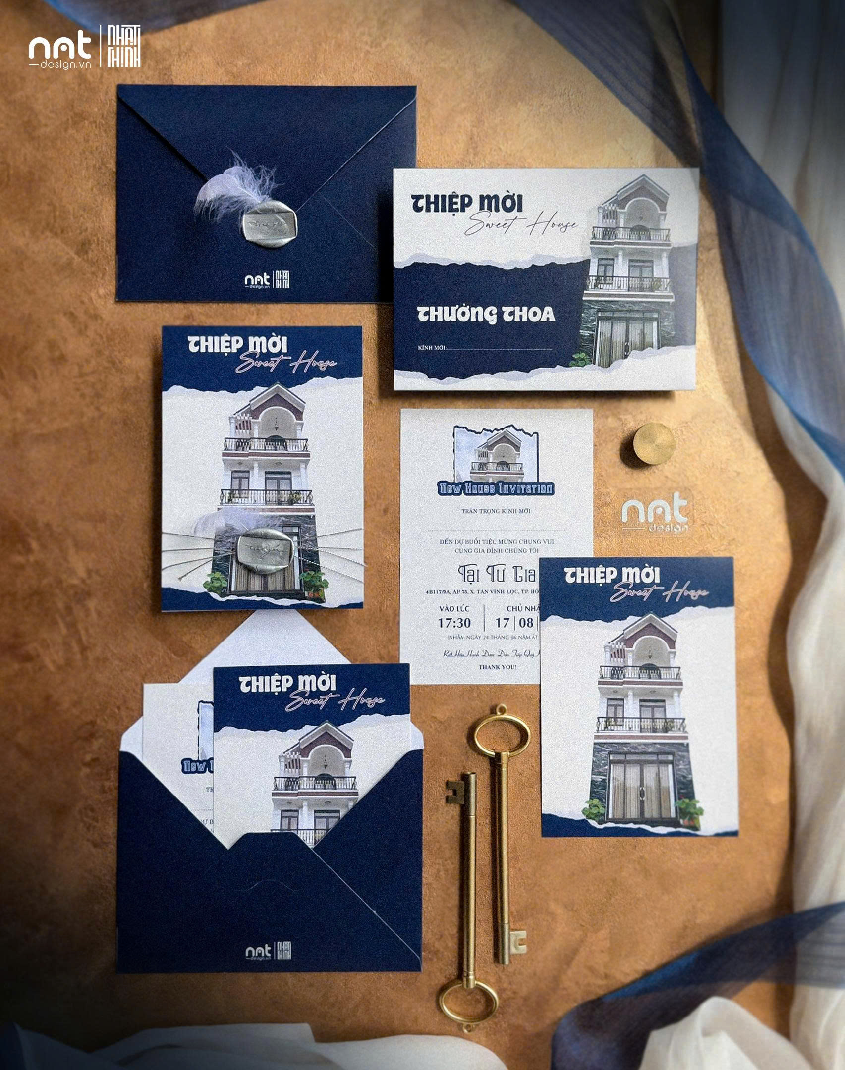 THIỆP MỜI TÂN GIA SWEET HOME XANH NAVY