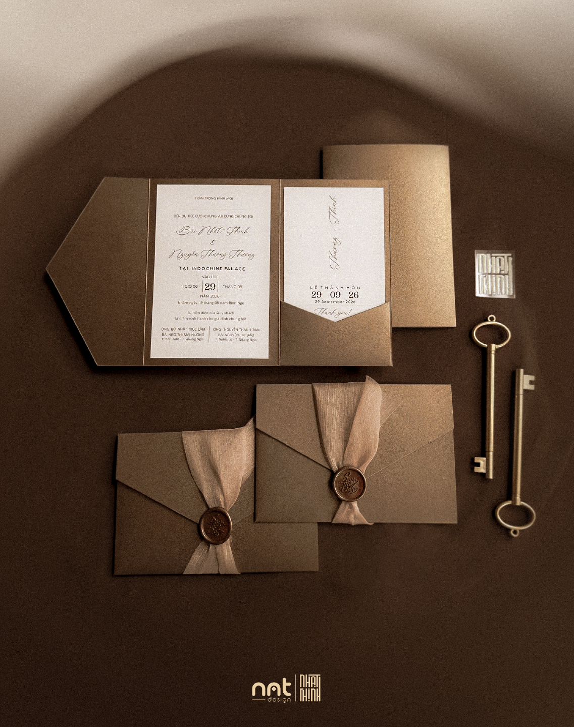 THIỆP CƯỚI GẬP 3 NHŨ ÁNH KIM NÂU