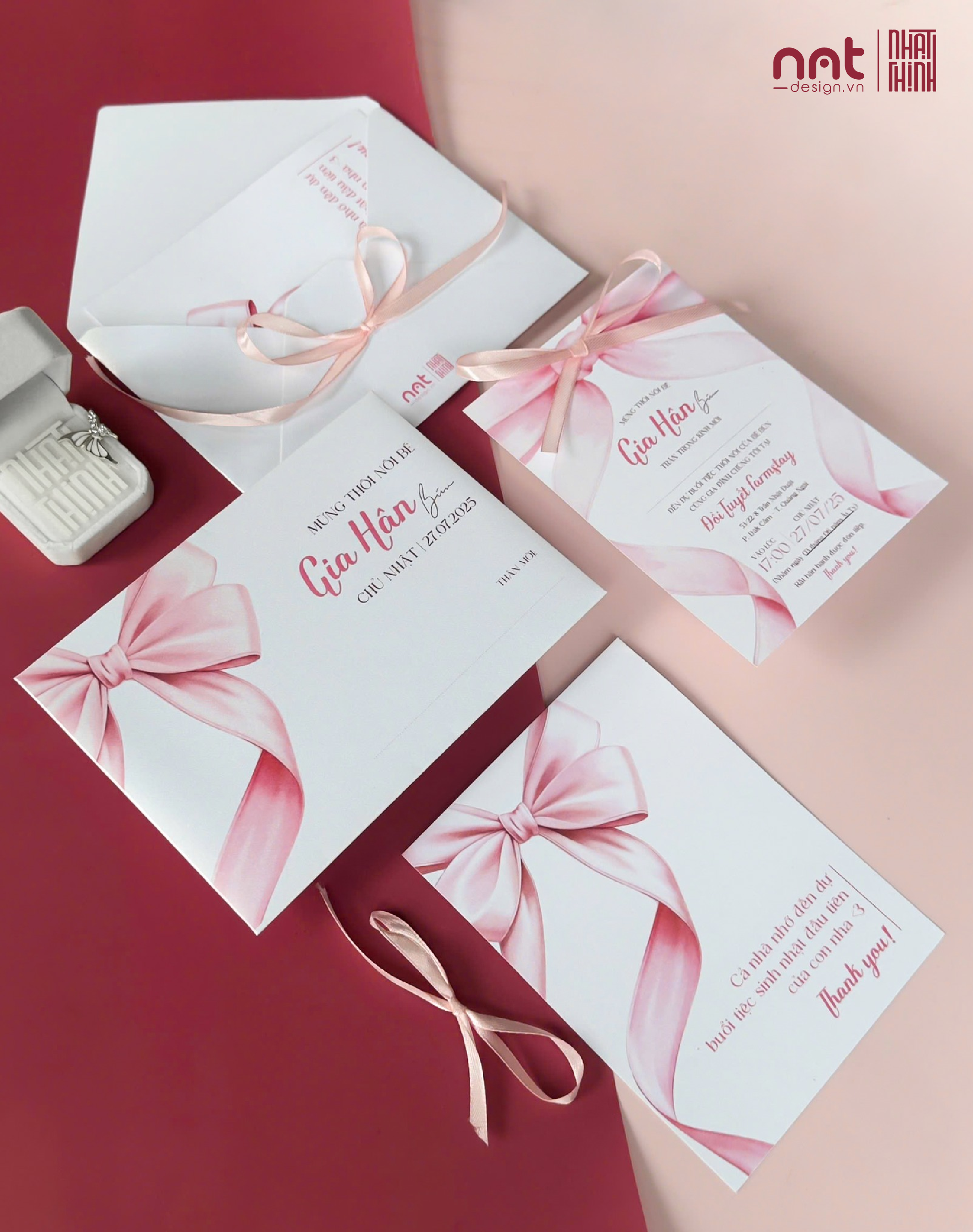 THIỆP SINH NHẬT STYLE NƠ HỒNG XIN XẮN