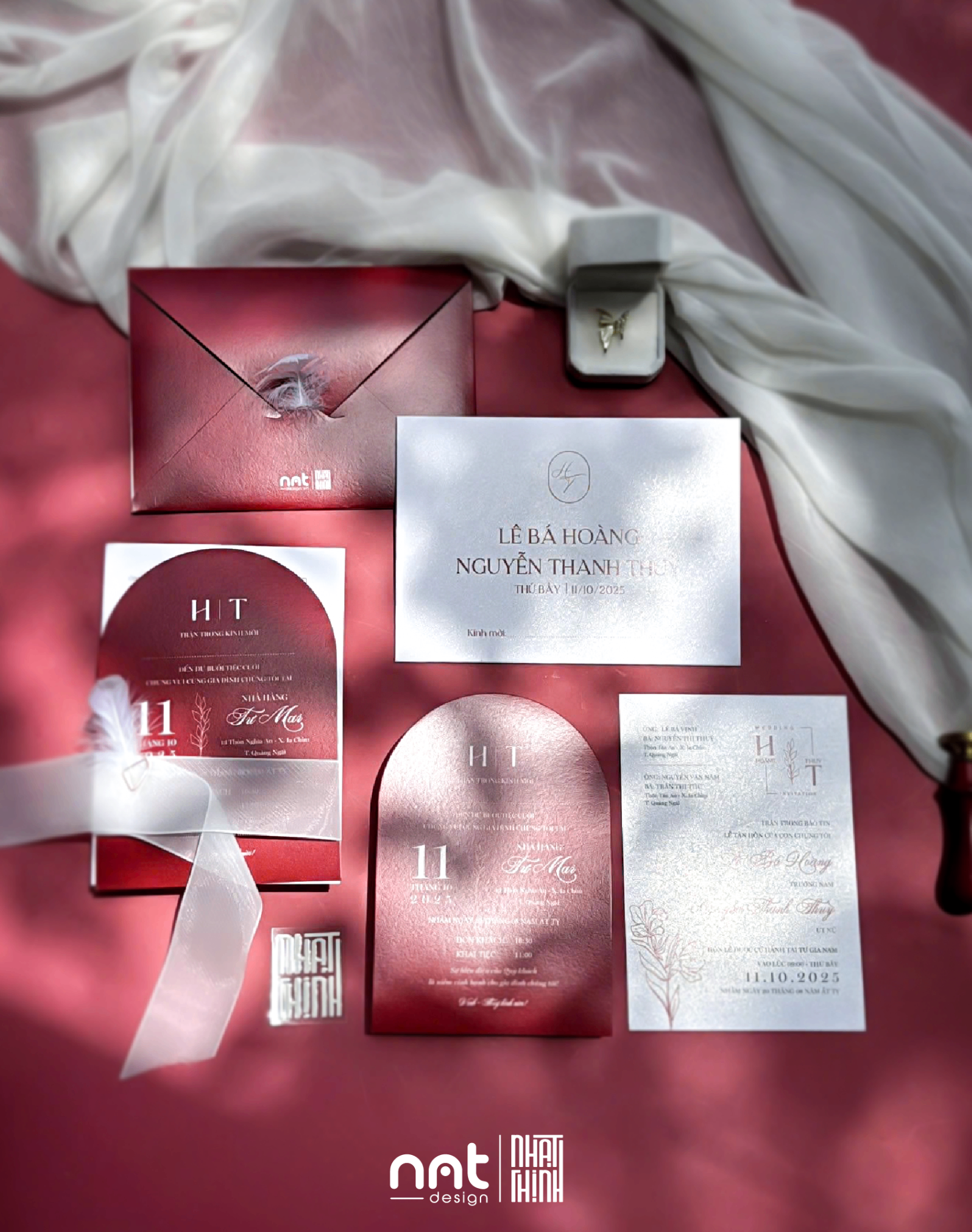 THIỆP CƯỚI BO GÓC VÒM MỀM MẠI TONE ĐỎ QUYẾN RŨ