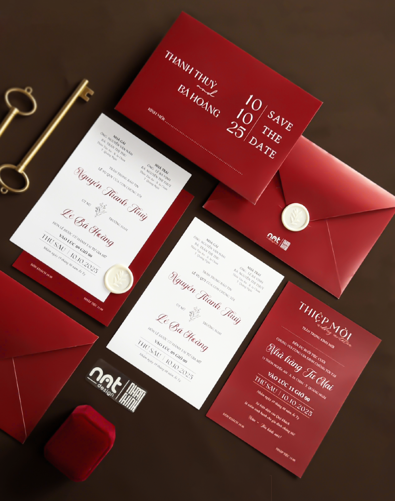 THIỆP KỶ THUẬT SỐ ĐỎ SAVE THE DATE DỌC