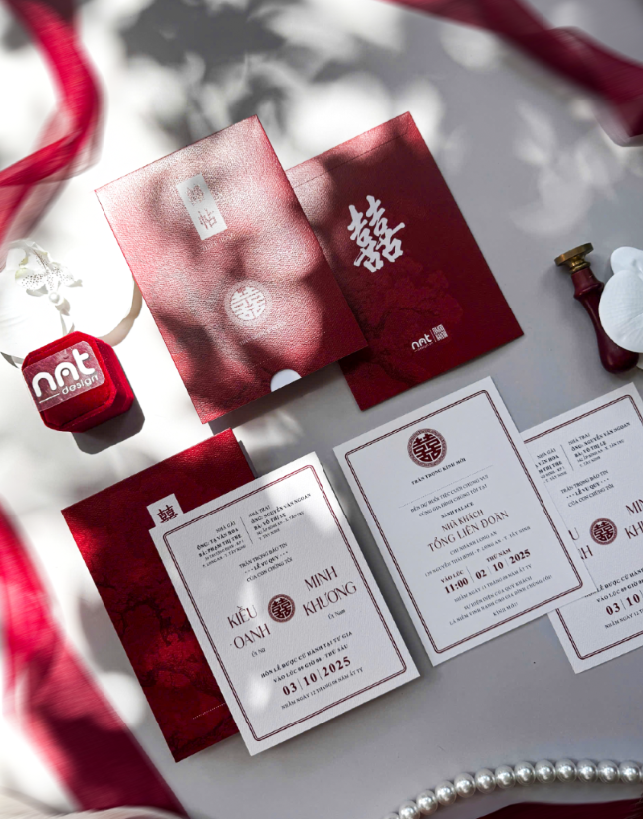 THIỆP HỒNG CHỮ HỶ CÁN GÂN