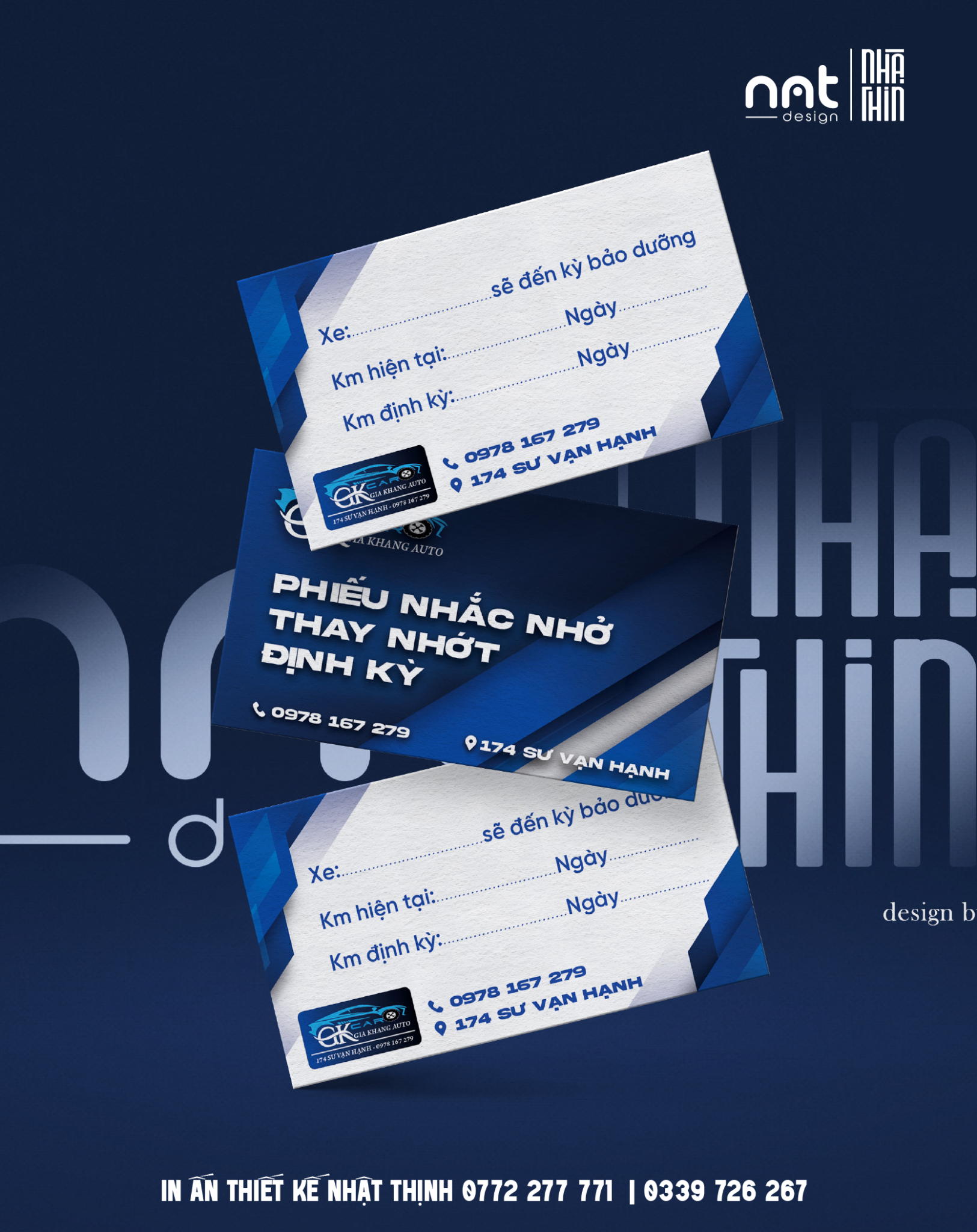 CARD/THẺ/PHIẾU NHẮC THAY NHỚT