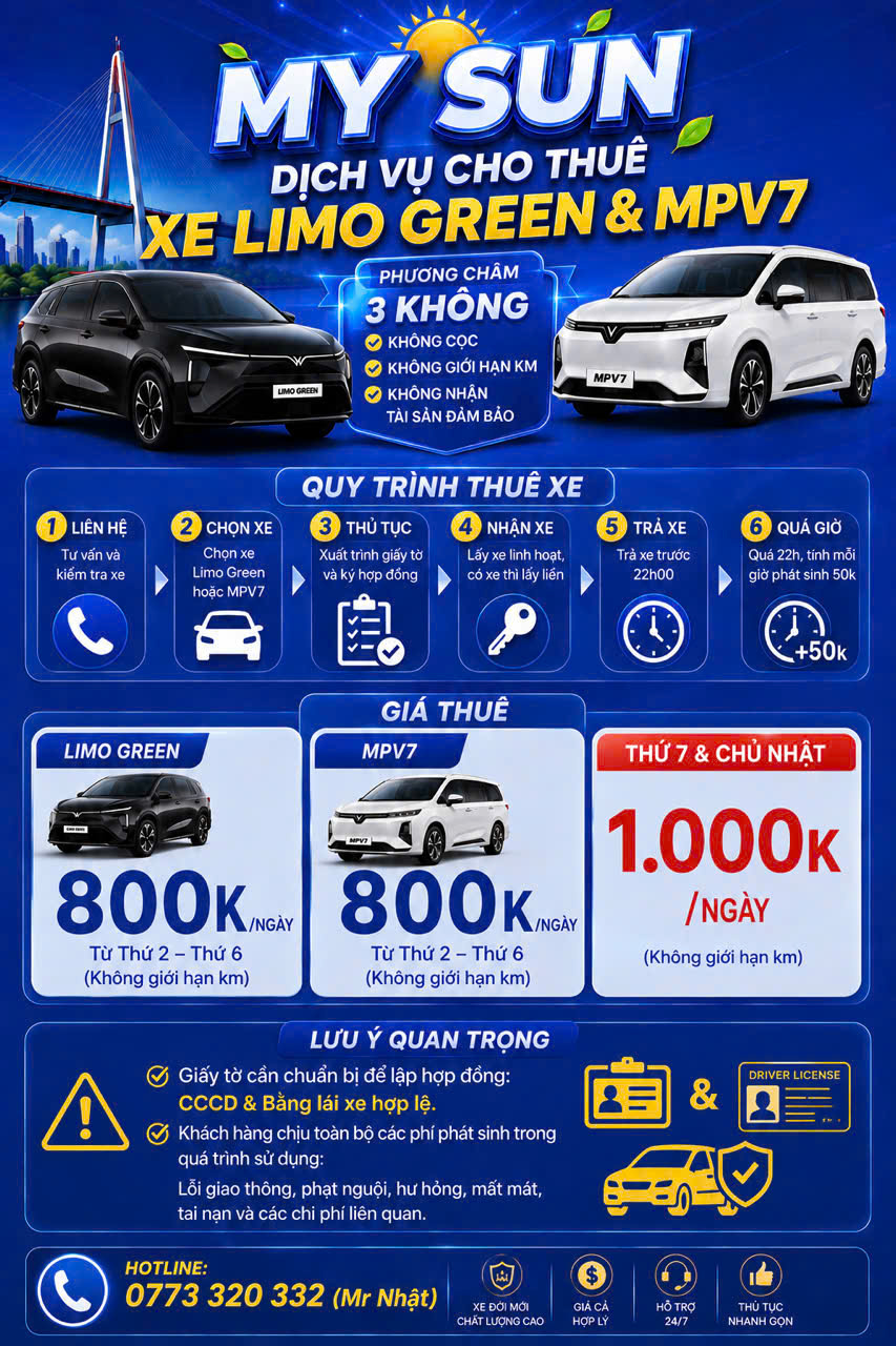 Dịch vụ thuê xe VF3, VF5, VF6, MPV7