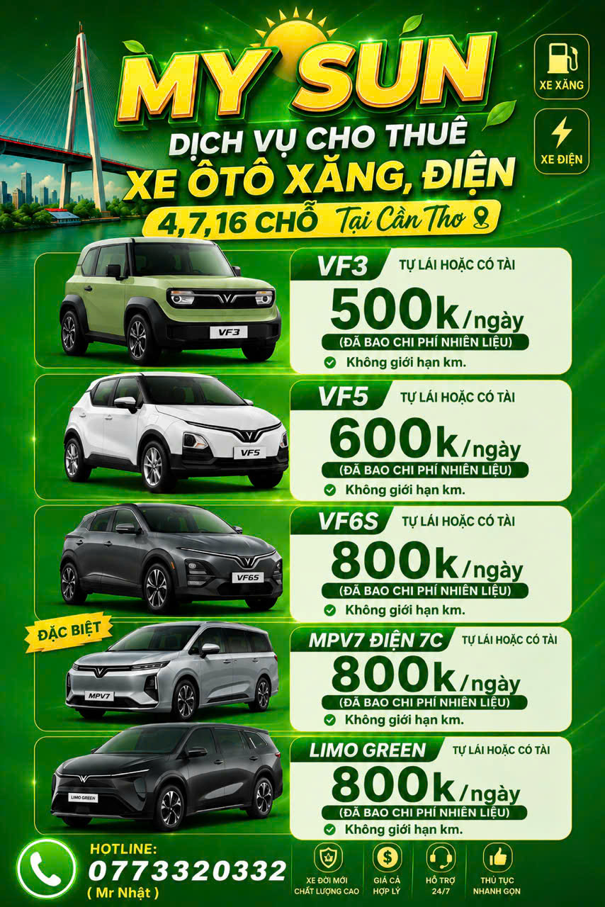 Dịch vụ thuê xe VF3, VF5, VF6, MPV7