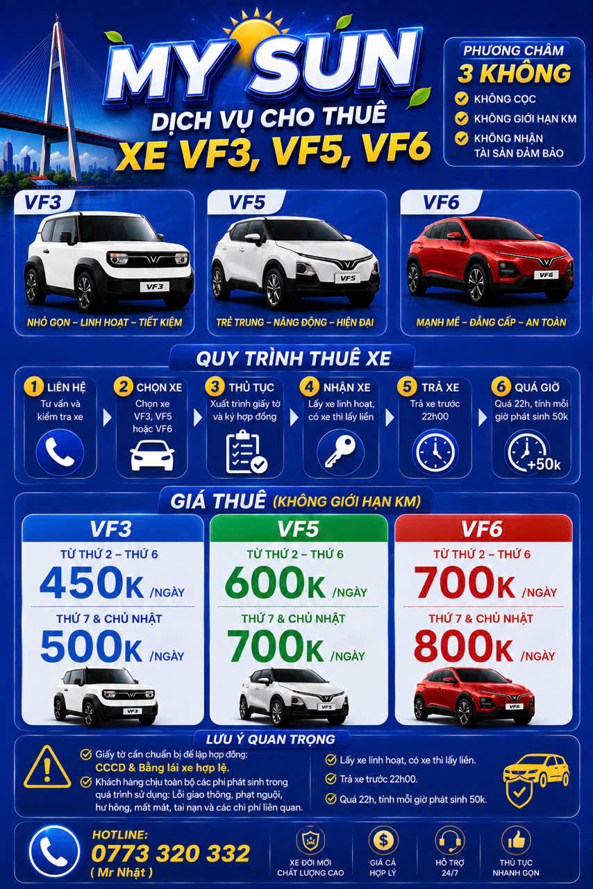 Dịch vụ thuê xe VF3, VF5, VF6, MPV7