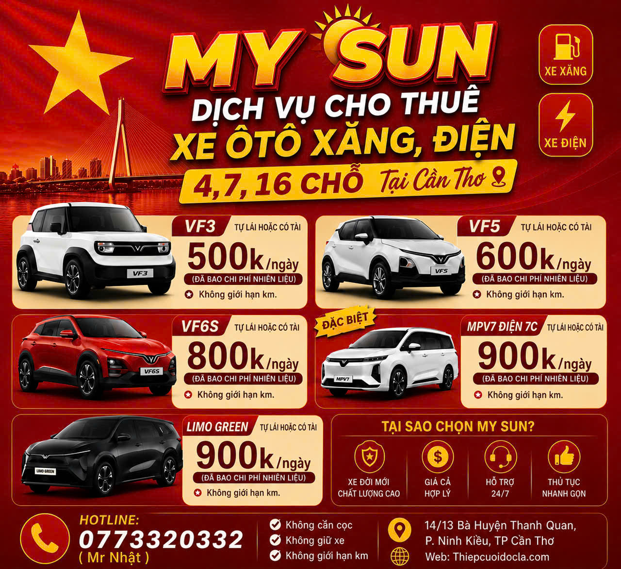 Dịch vụ thuê xe VF3, VF5, VF6, LIMO, MPV7