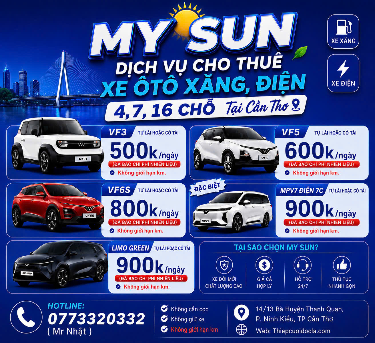 Dịch vụ thuê xe VF3, VF5, VF6, LIMO, MPV7