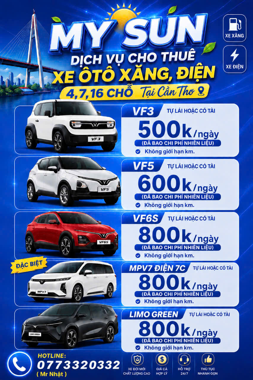 Dịch vụ thuê xe VF3, VF5, VF6, MPV7