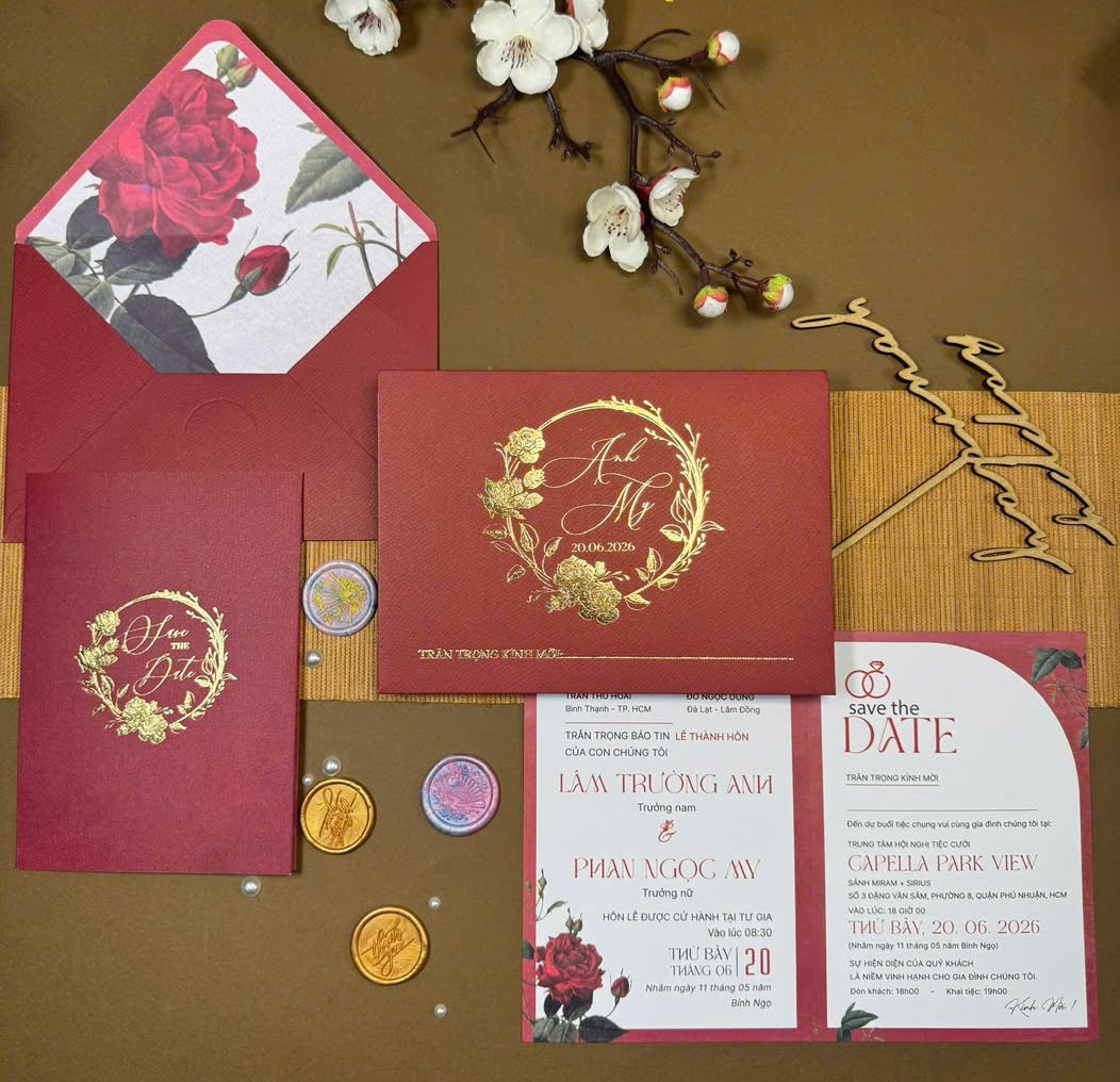 Thiệp cưới Ánh kim giấy thơm 1399