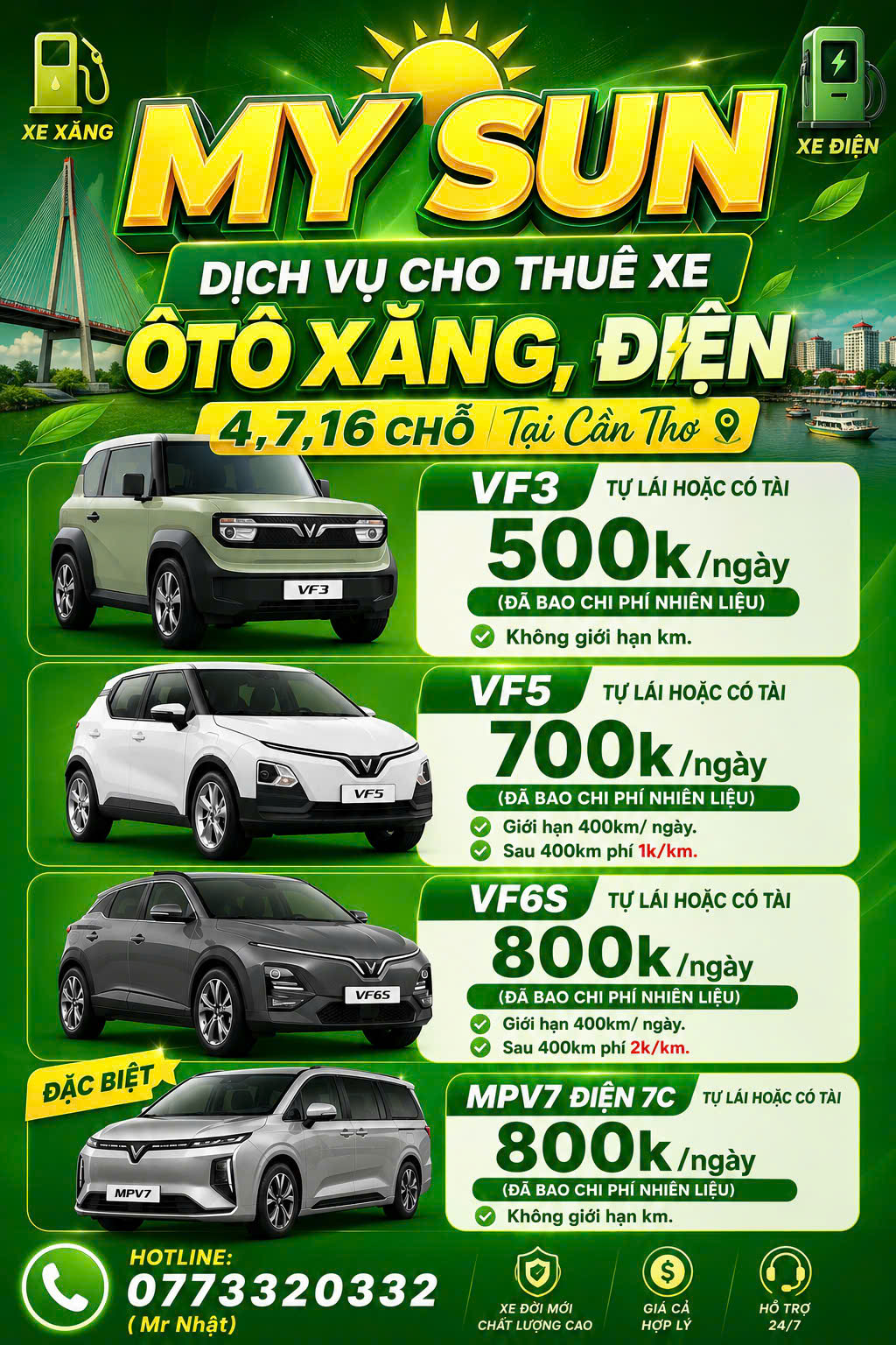 Dịch vụ thuê xe VF3, VF5, VF6, MPV7