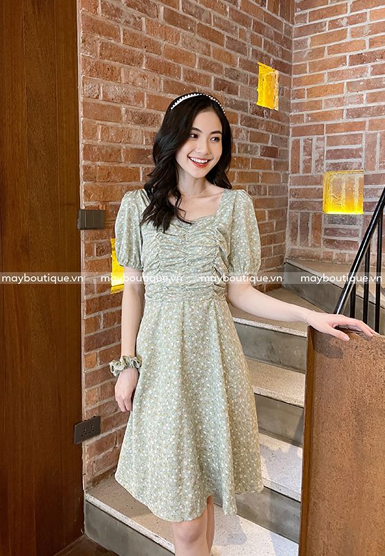 váy hoa nhí tay bồng dáng xoè dài cổ sen trắng hs | Shopee Việt Nam