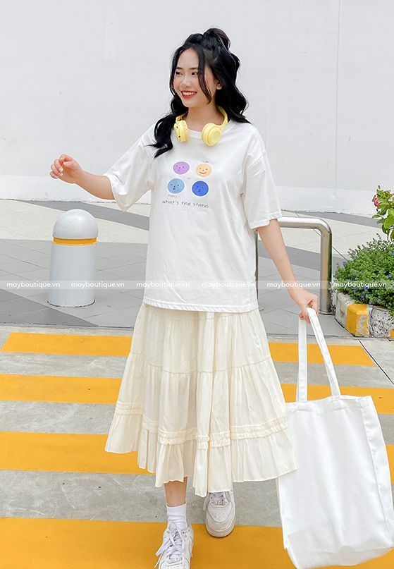 Đầm lưới tầng ngắn tay màu trắng - Bán sỉ thời trang mỹ phẩm