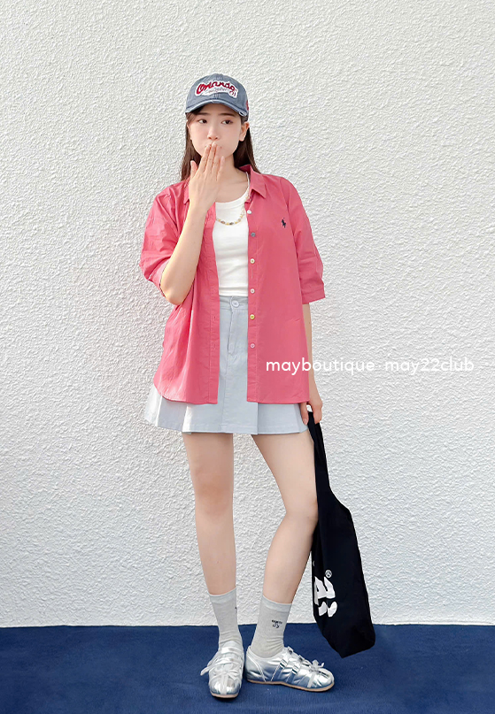 Áo sơ mi cộc tay thêu ngựa #H005