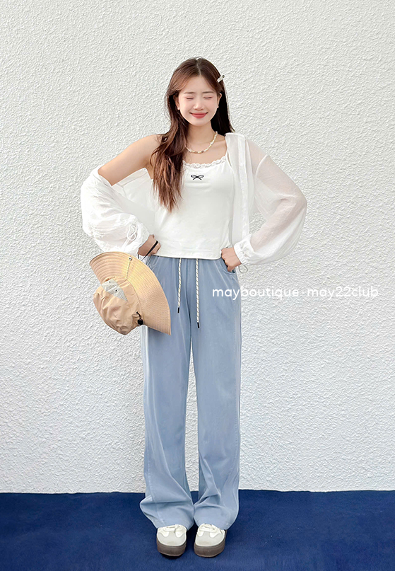 Set áo kiểu dài tay, 2 dây thêu nơ #5078