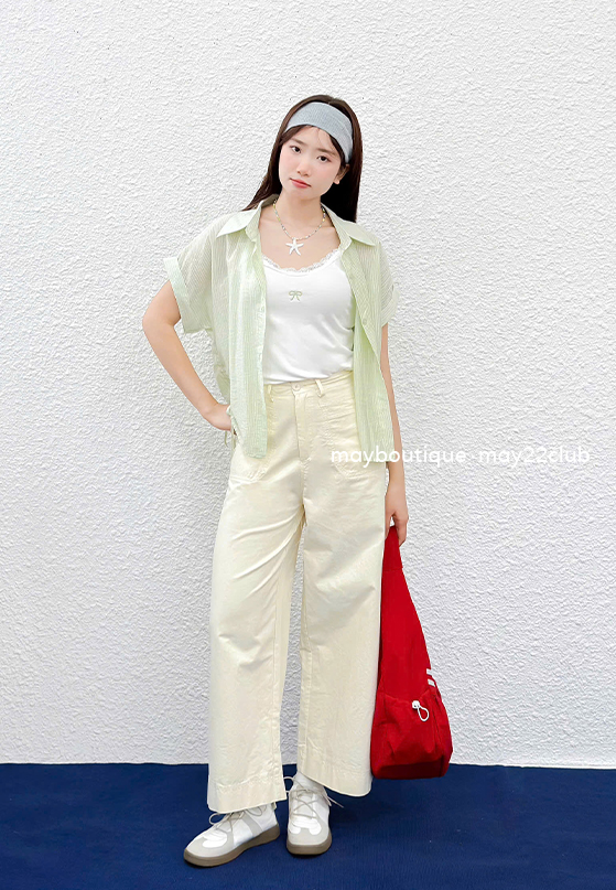 Set sơ mi cộc tay rút eo, 2 dây thêu nơ #715