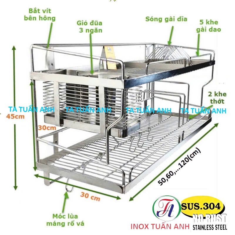 Kệ chén inox 304 đa năng treo tường - Kệ úp chén bát inox 304 đa năng 2 ...