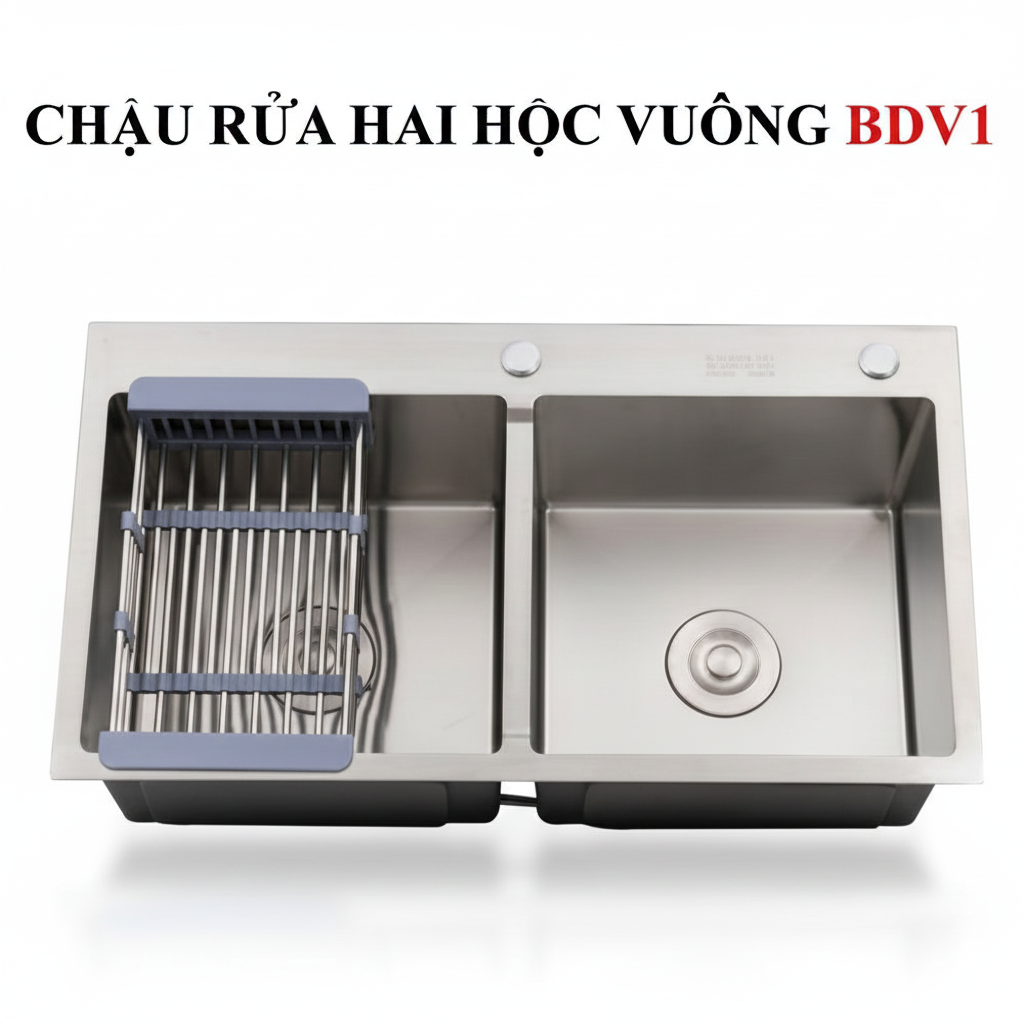 Chậu rửa Inox hai hộc vuông BDV1