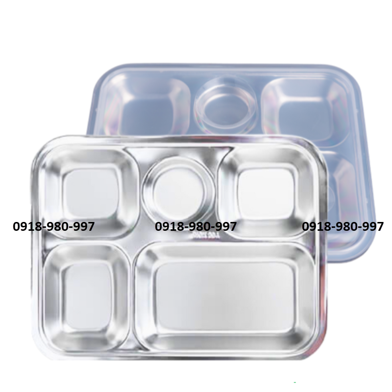 Khay cơm 5 ngăn lớn miệng dẹp inox 201