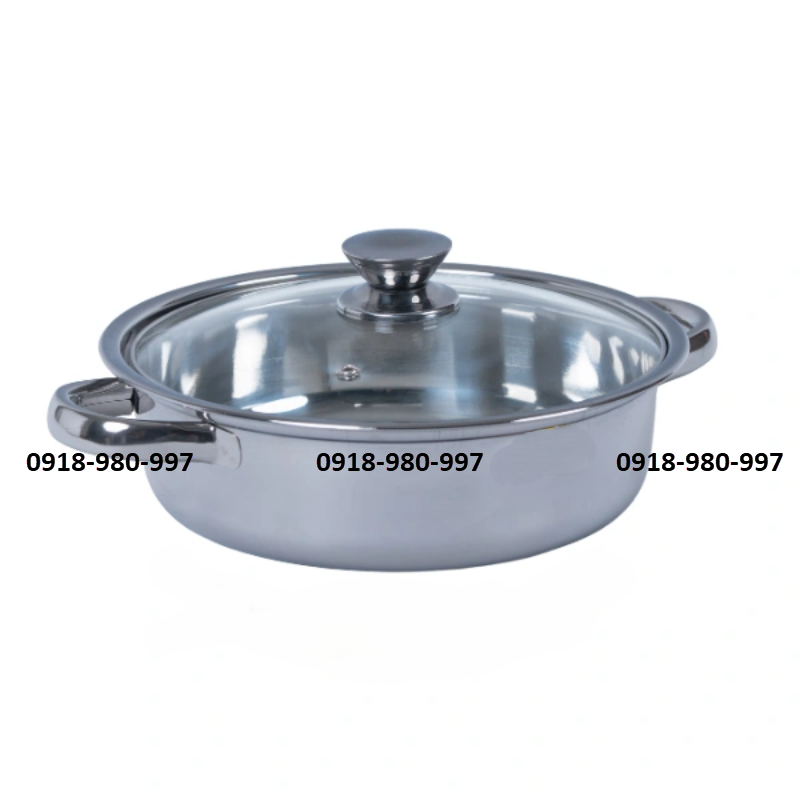 Lẩu quai tròn nắp kiếng inox 430
