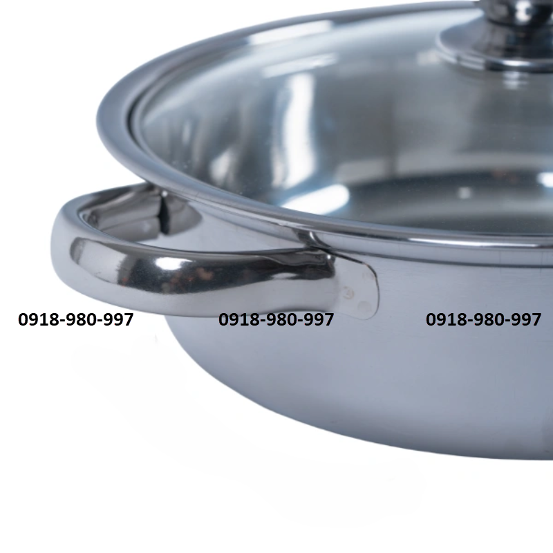 Lẩu quai tròn nắp kiếng inox 430